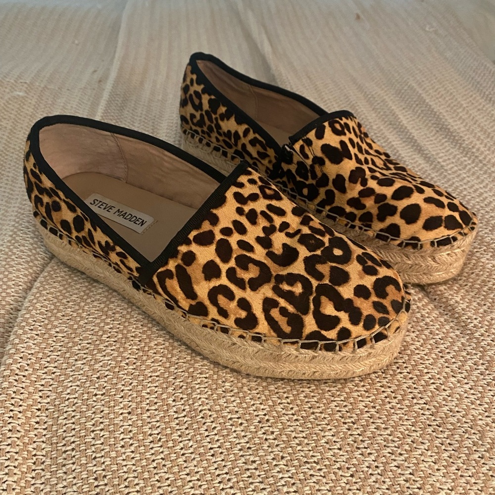 Steve Madden Alexia Platforms Animal Print Flat Wedge Espadrille Loafer 8.5